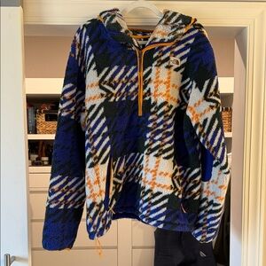 The North Face Blue and Orange Plaid Fleece Hoodie